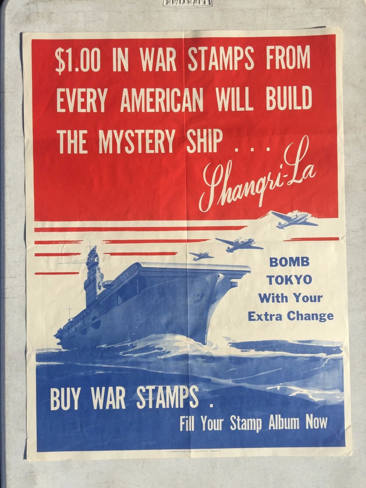 1943 WWII Poster $1 in War Stamps to Build the Mystery Ship