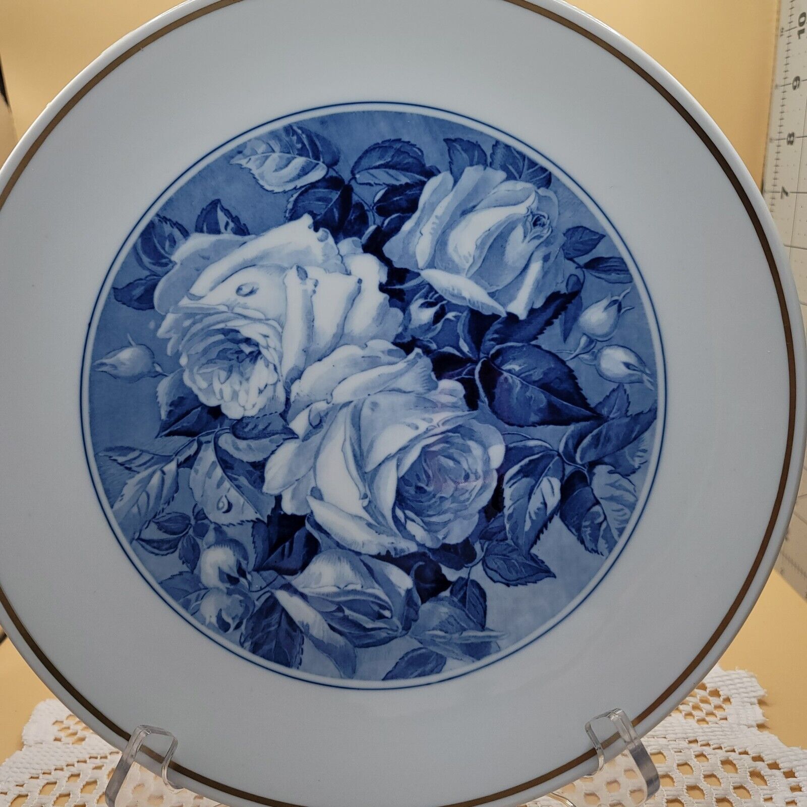 MEISSEN Germany Wall Plate ROSES 10” Blue White 