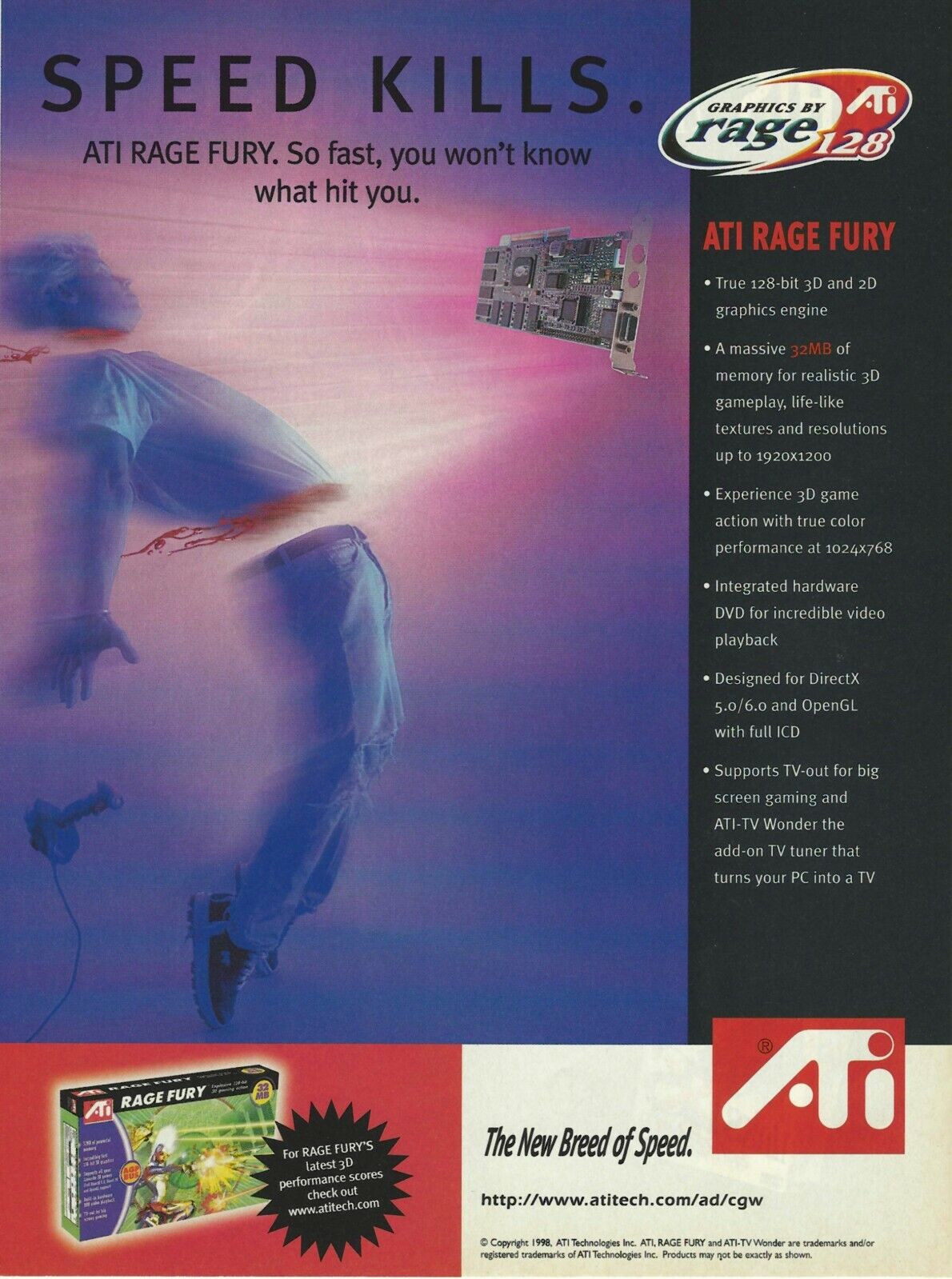 Vintage/Retro ATI Rage Fury Graphics Card Print Ad Promo 1999 (A)