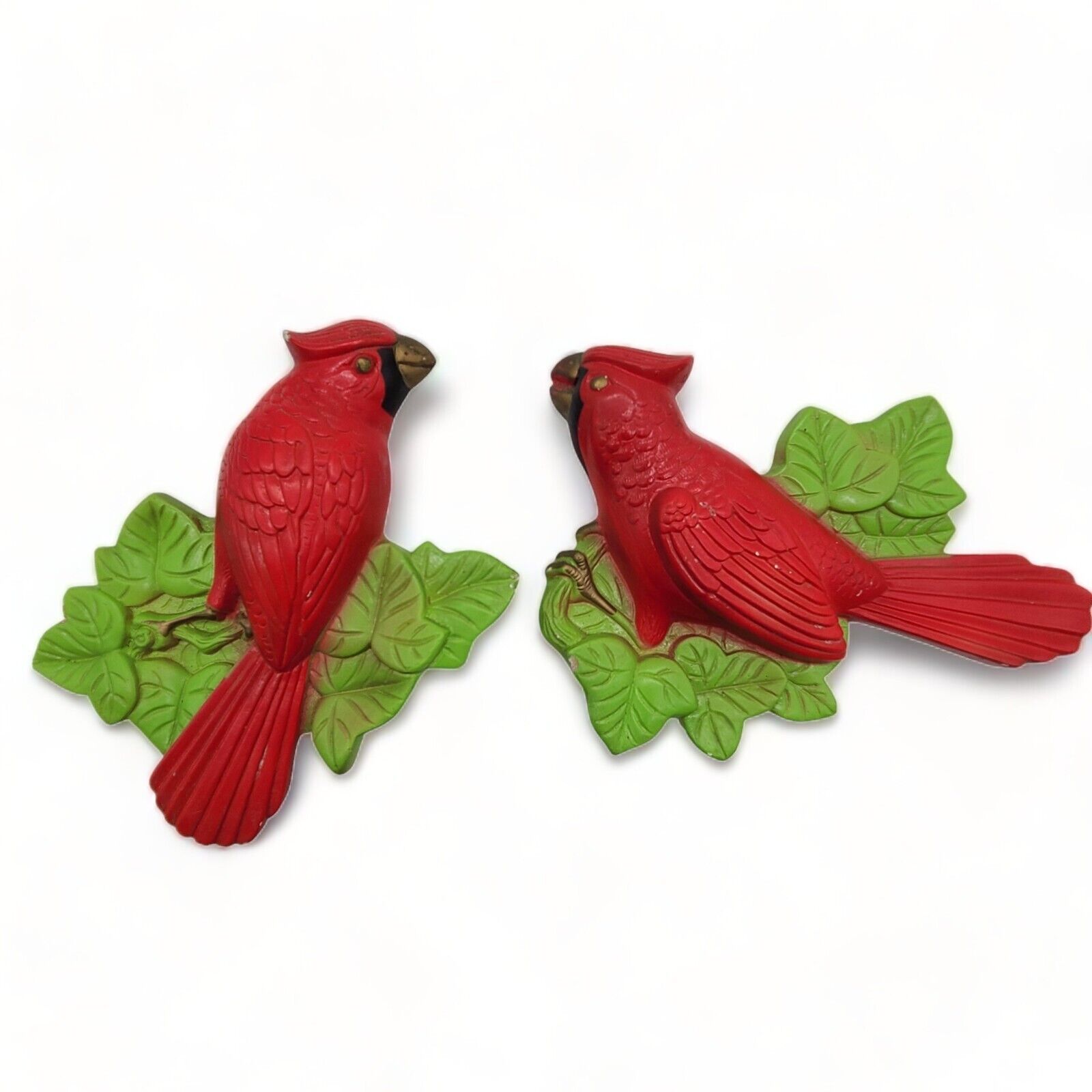 1972 M.S.INC Miller Studio Chalkware Red Cardinal Birds Wall Hanging Pair