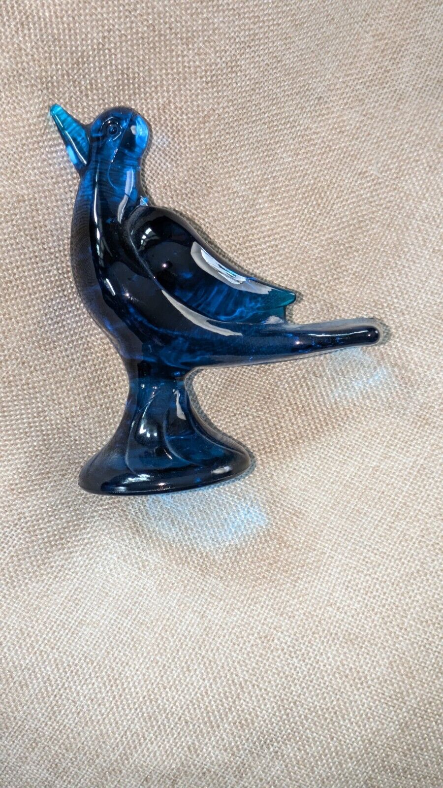 Vintage MCM Viking Glass Bluenique Aqua Blue Bird On Swirl Pedestal Midcentury 