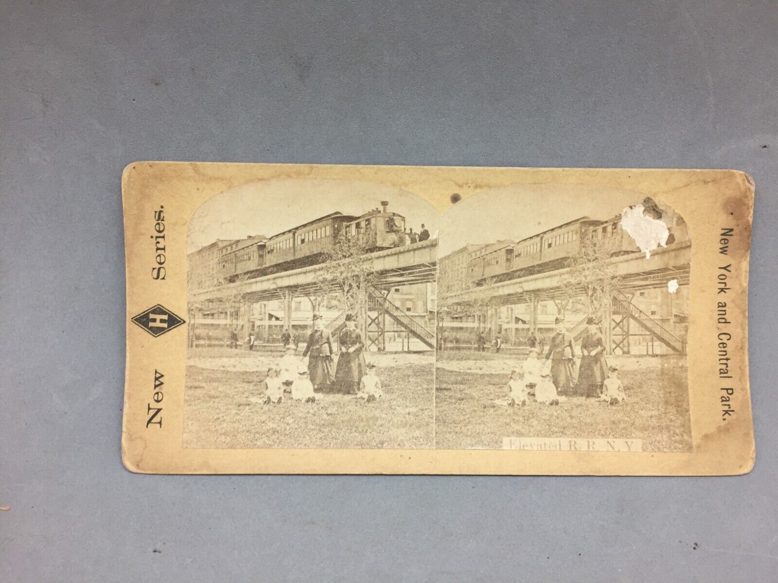 Antique Steroview Card Elevated RR Train New York & Central Park New H Series 