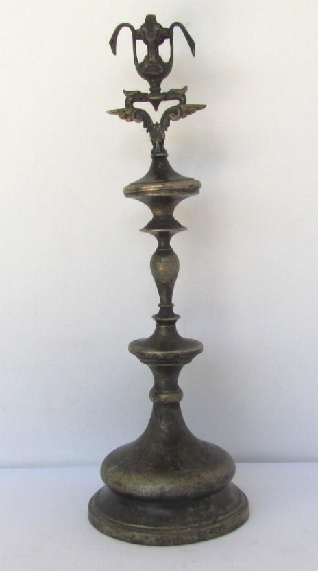 1850s ANTIQUE SOLID BRONZE CANDLEBAR CANDLESTICK w/TWO GRYPHONS