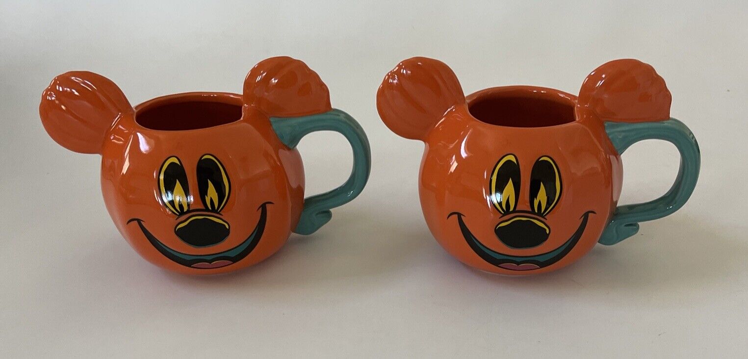 2 Disney Parks 2023 Mickey Mouse Pumpkin Halloween Jack-o\'-Lantern Coffee Mug