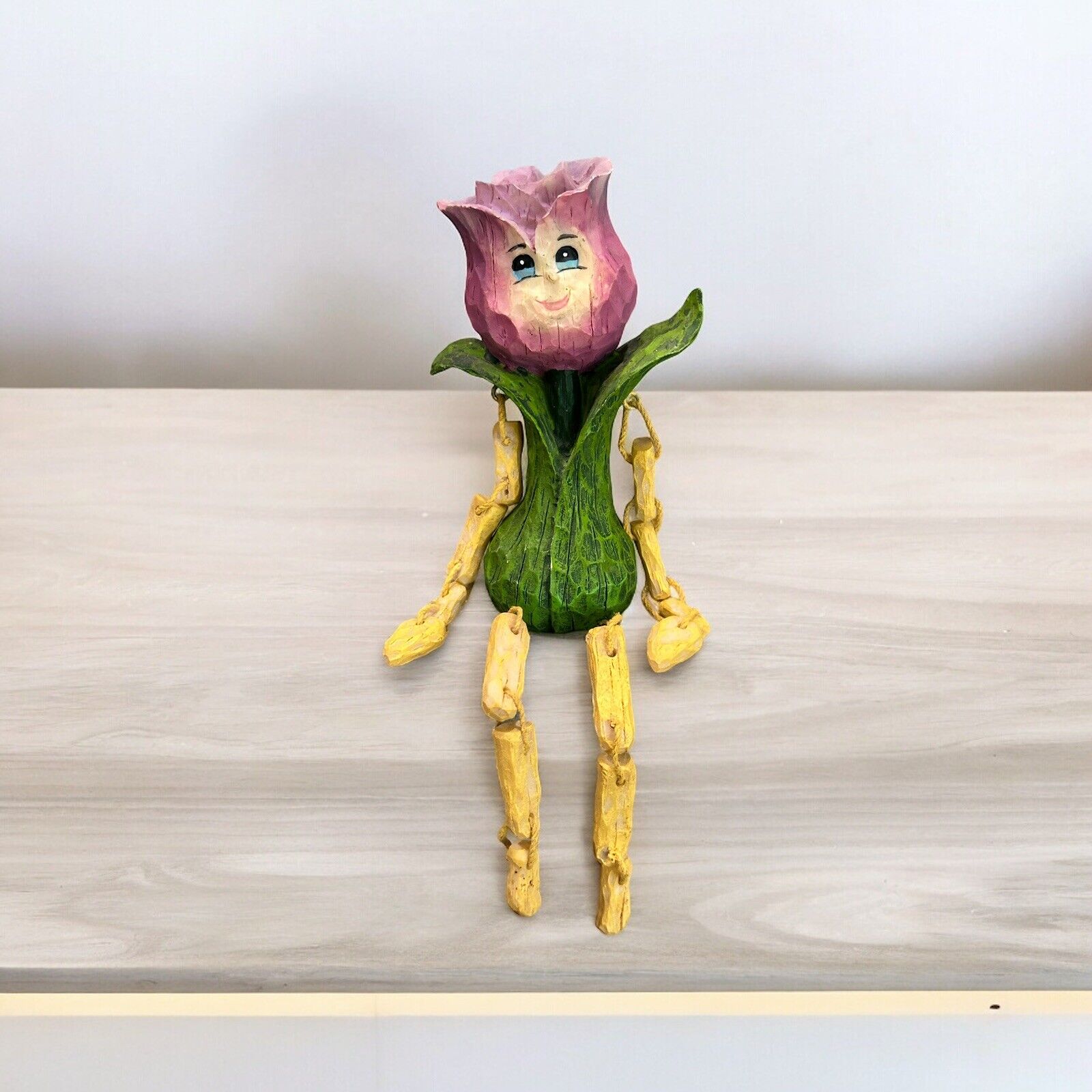 Vintage Anthropomorphic Tulip Flower Resin Shelf Sitter Jointed Garden Figurine