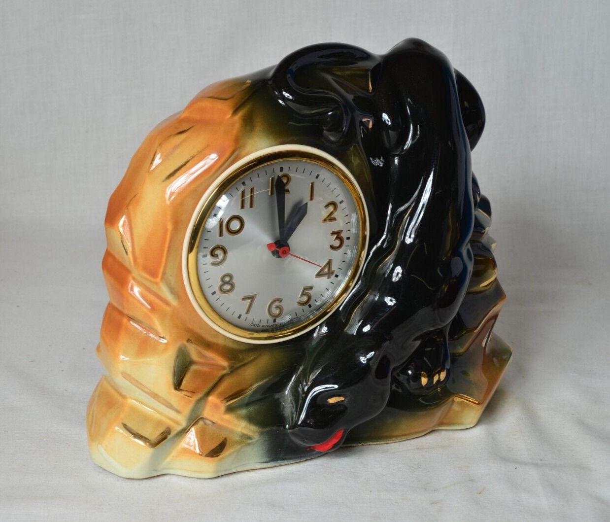 Vintage Sessions Black Panther Mantle Clock Art Deco  Ceramic Working