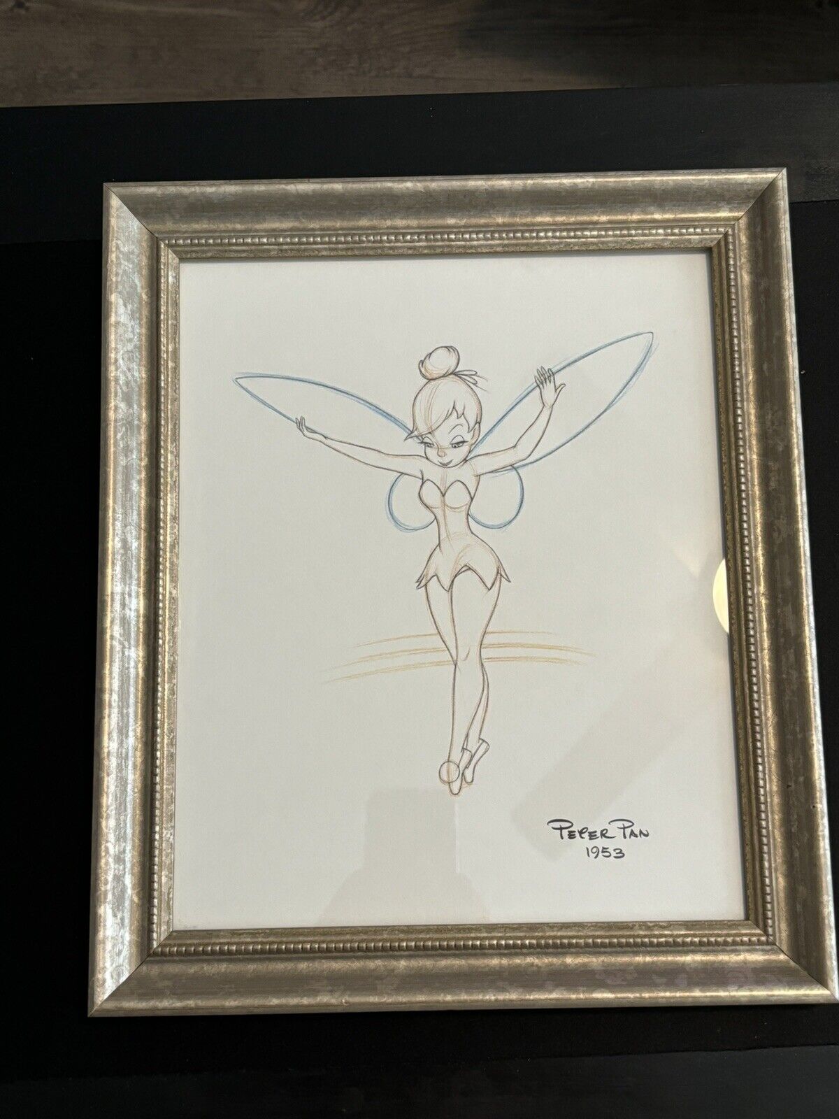 Walt Disney Intercontinental Art Framed Sketch Print Tinkerbell Peter Pan 1953