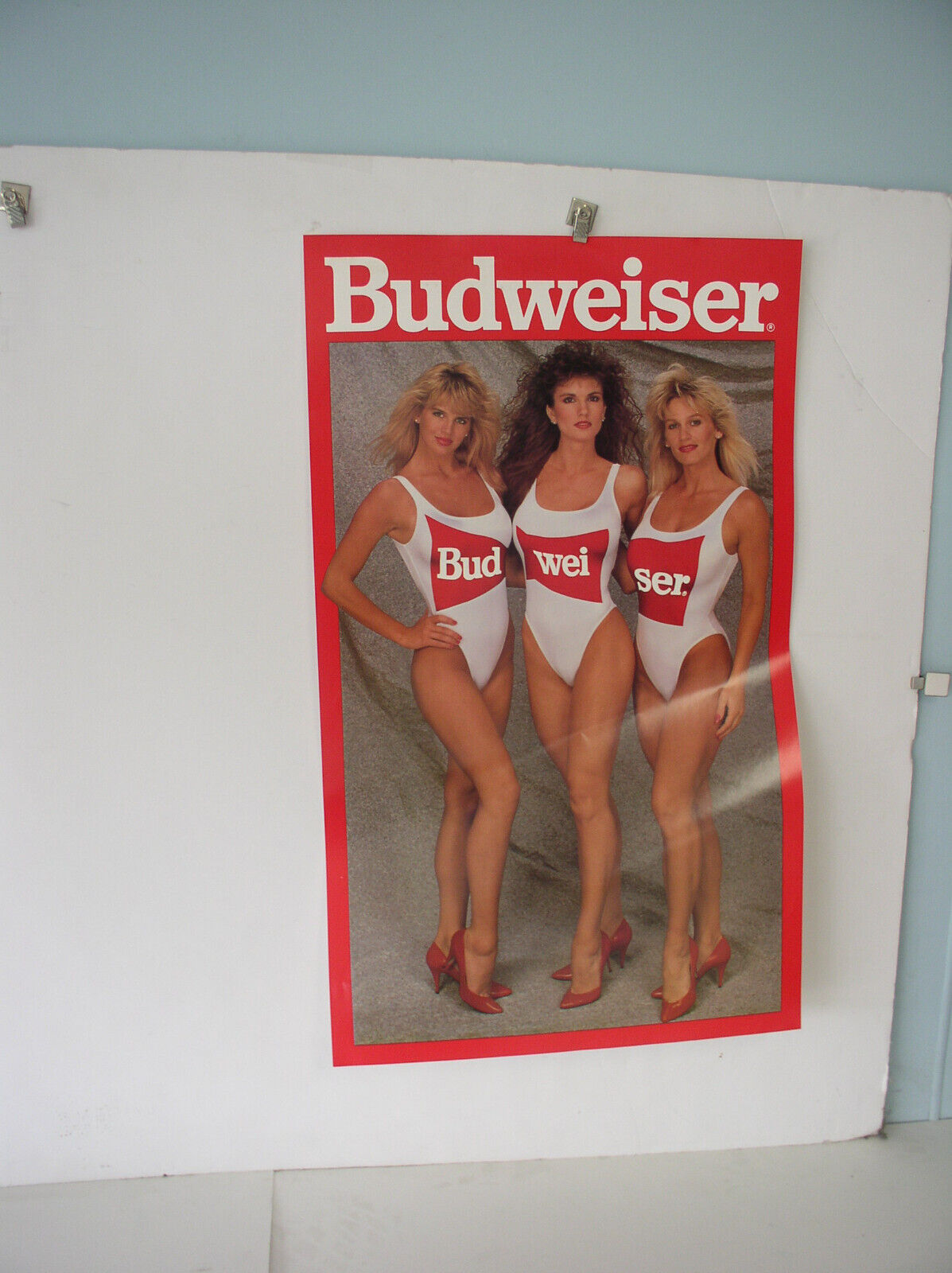 1980s Budweiser Beer Poster BUD GIRLS SEXY Model Swimsuit 15 x 24 inches N O S