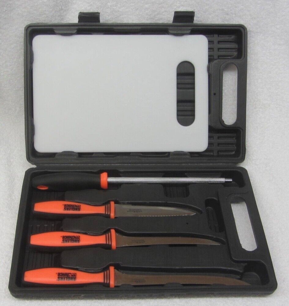 NICE Anglers’ Choice FILET KNIFE Set 6 Pc Portable Fish Cutting Station Open Box