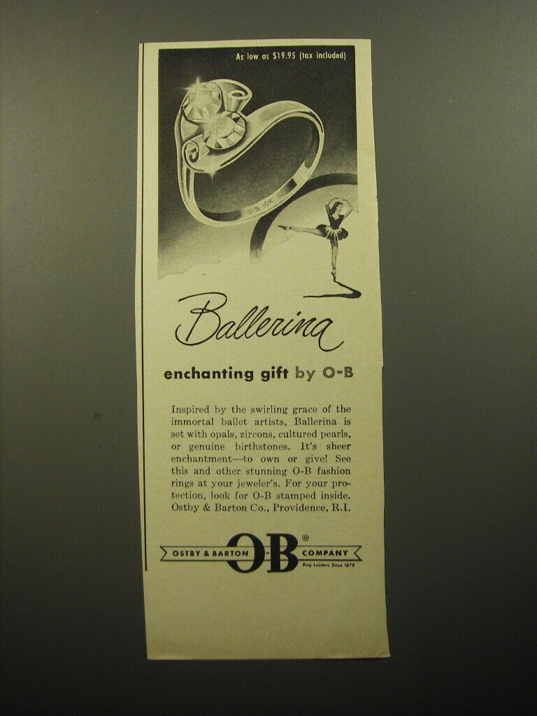 1950 Ostey & Barton Ballerina Ring Ad - Ballerina enchanting gift by O-B