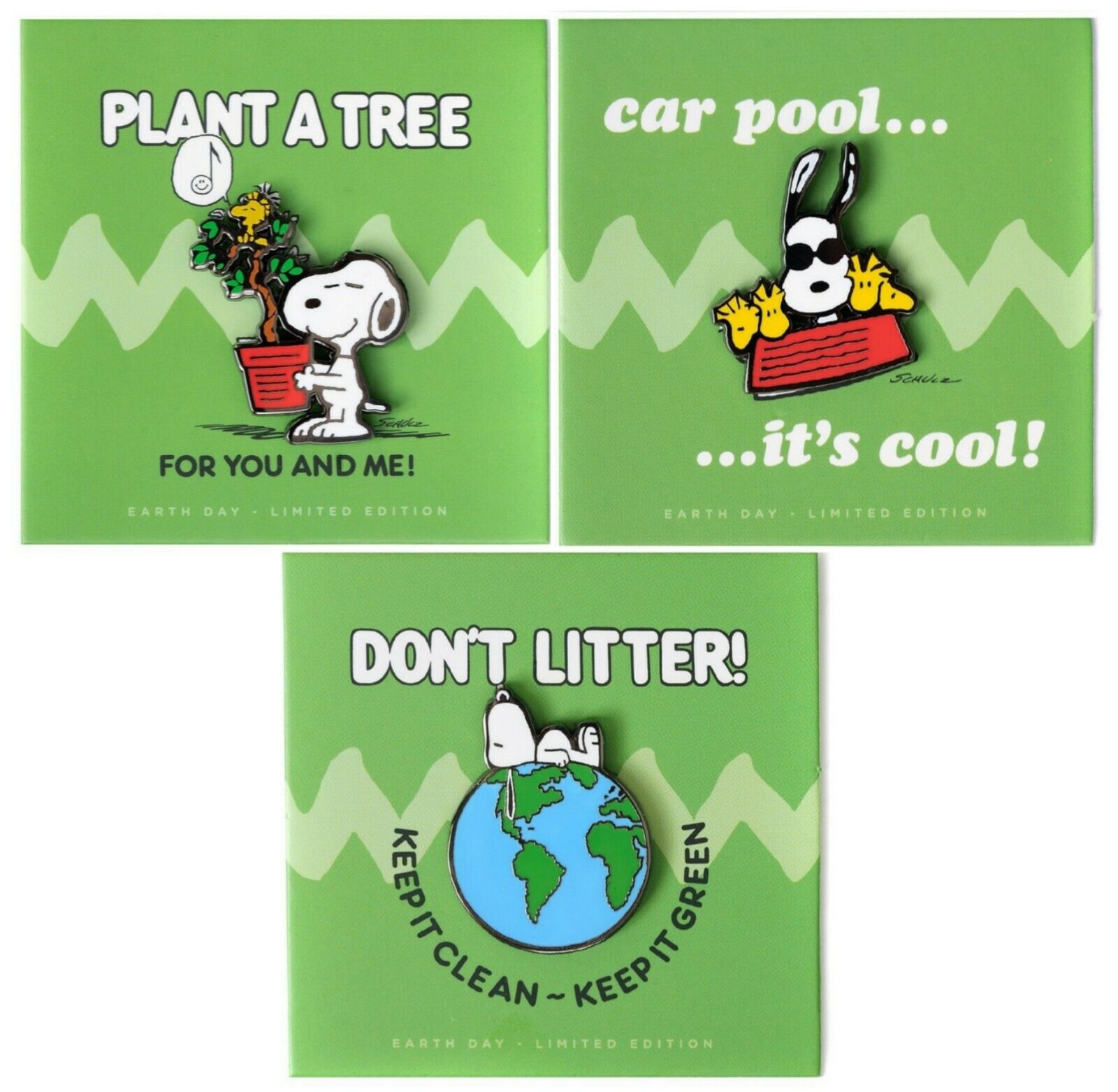 ⚡RARE⚡ PINTRILL x PEANUTS Set Of 3 Earth Day Snoopy Pins *LIMITED EDITION* 🌏