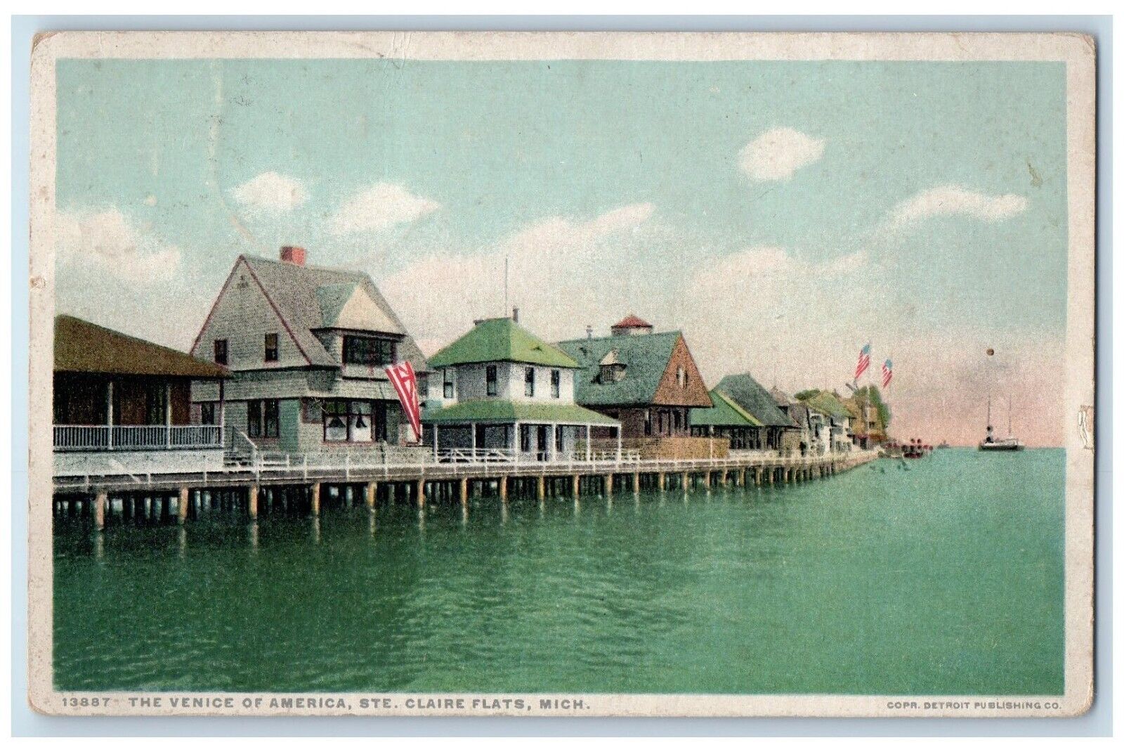 1923 Venice America Exterior Ship Ste. Claire Flats Michigan Phostint Postcard