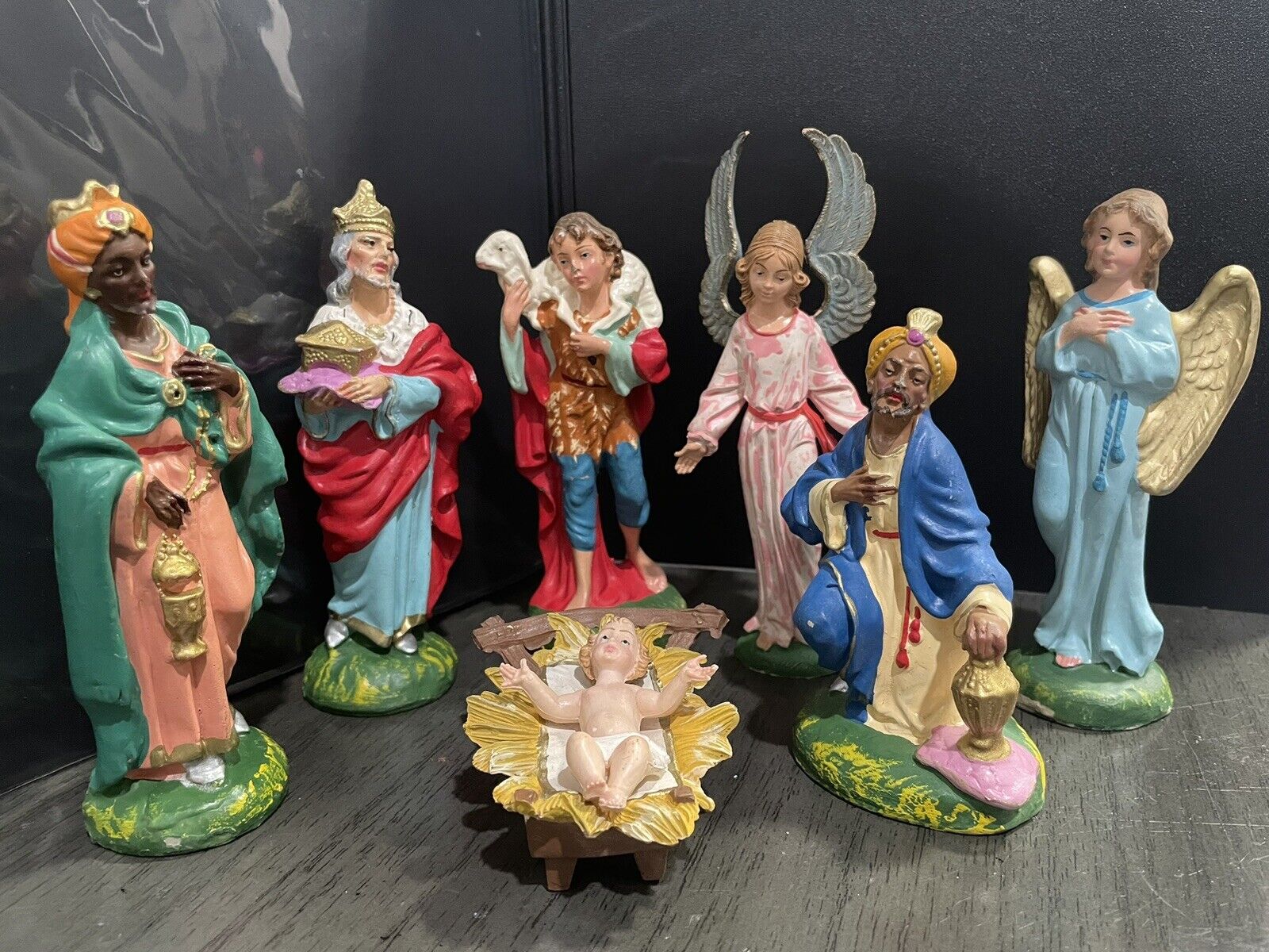 Depose Italy Vintage Antique Nativity Hand Painted Paper Mache Figurines 