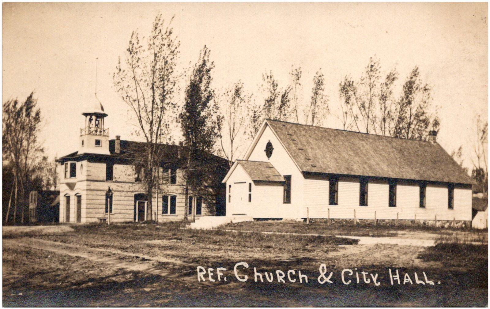 Town Hall & Bethany Reformed Church Clara City Minnesota MN 1900s RPPC Postcard