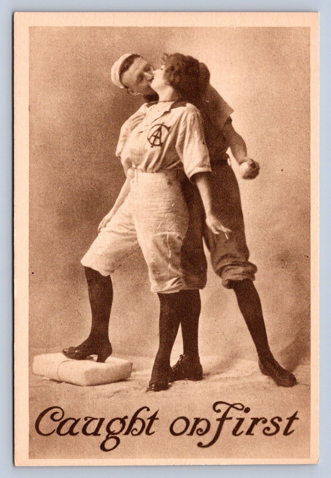 K1/ Baseball Sports Postcard c1910 Comic Romance Caught on First 366