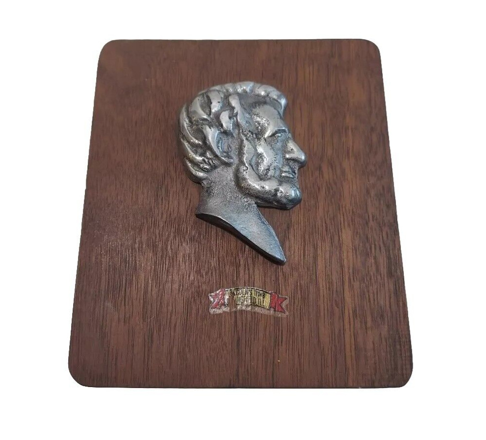 Vintage Wood Cast Metal Abraham Lincoln Profile Head Bust Wall Hanging Plaque