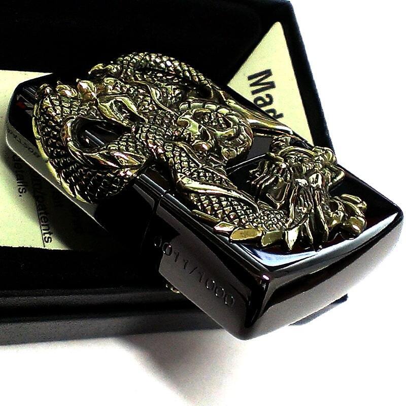 Zippo Lighter Black Nickel Double Dragon Metal Onyx Brass Japan Limited Number