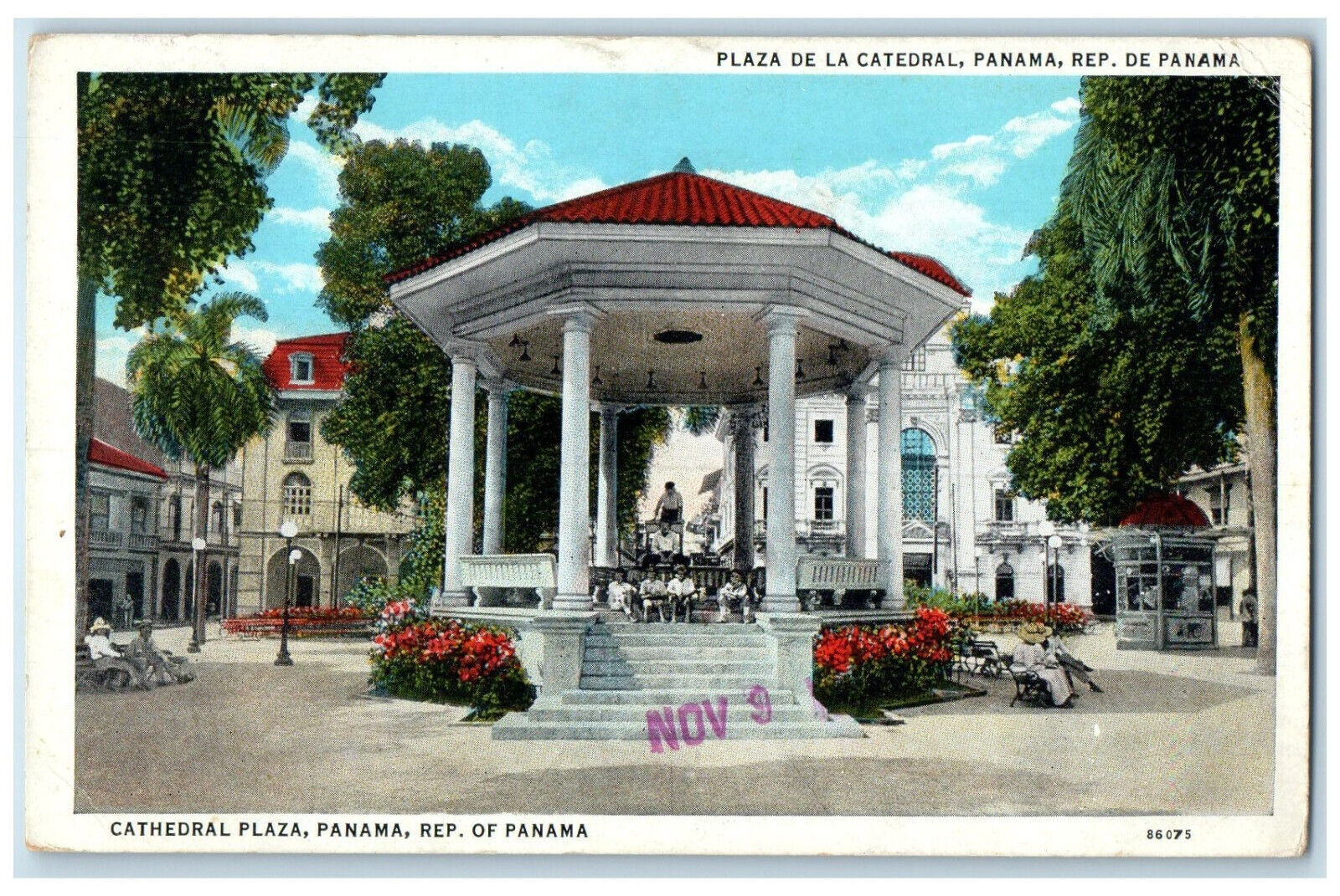 1936 Bandstand Cathedral Park Plaza Panama Rep of Panama Vintage Postcard