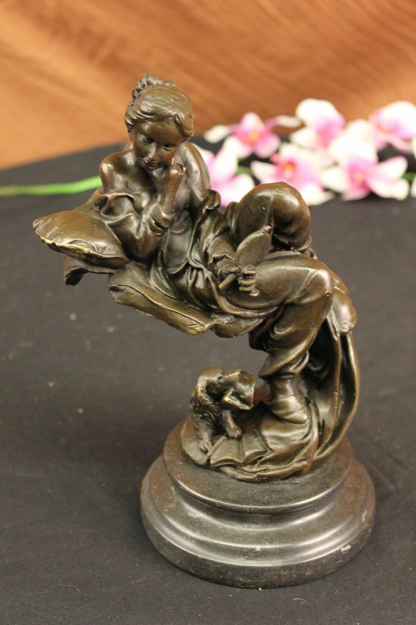 Western Art Deco Bronze Young Women Lady Belle Flower fairy maiden art Figurine