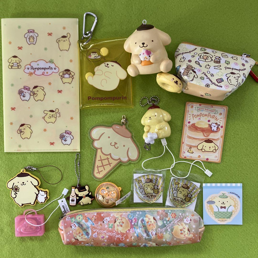 Sanrio Pompompurin Goods Lot of set Pouch Acrylic Key chain Sticker Card Squeeze
