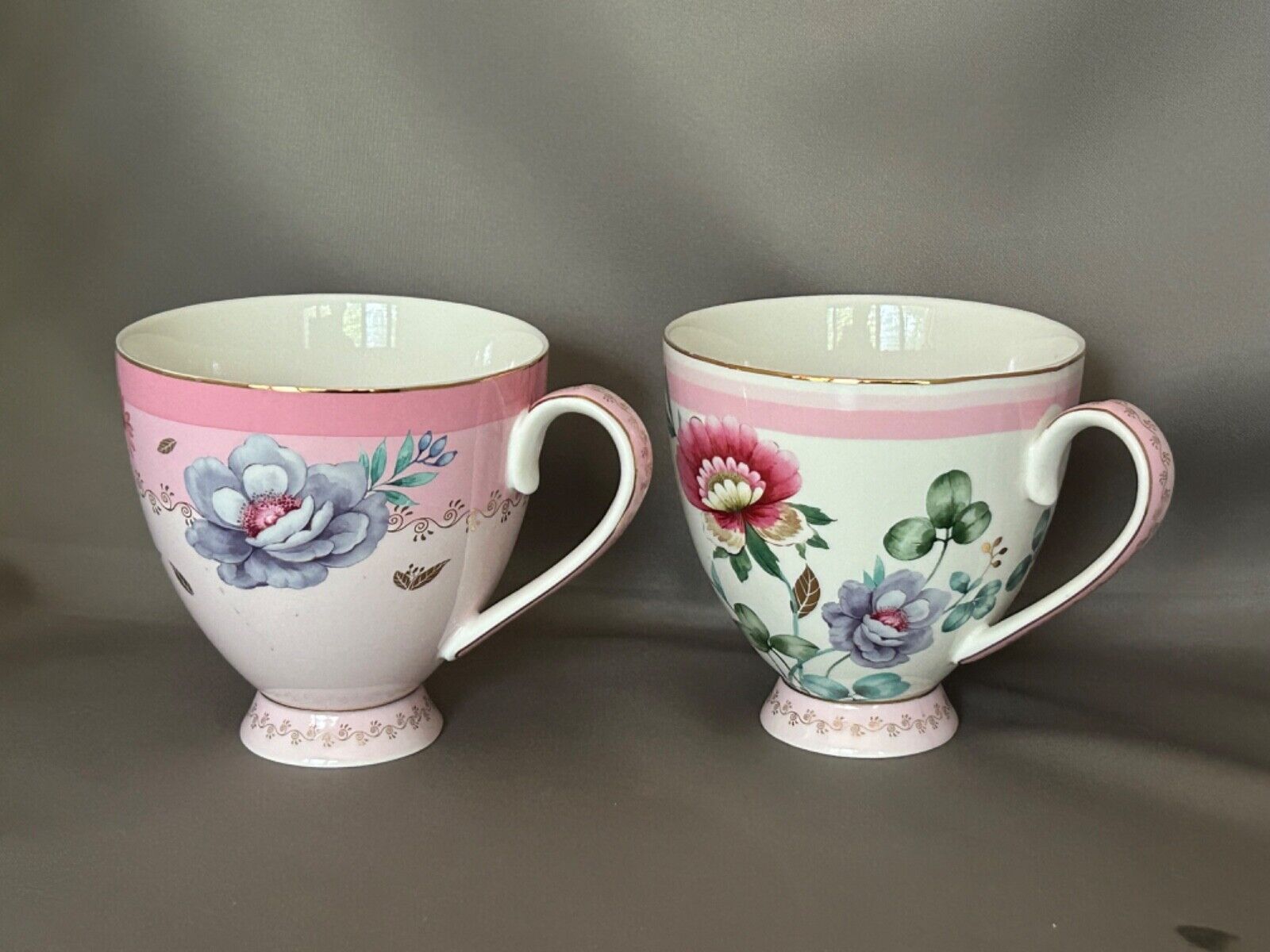 2 Grace Teaware pedestal mugs. 9 oz. Fine porcelain. Mint condition