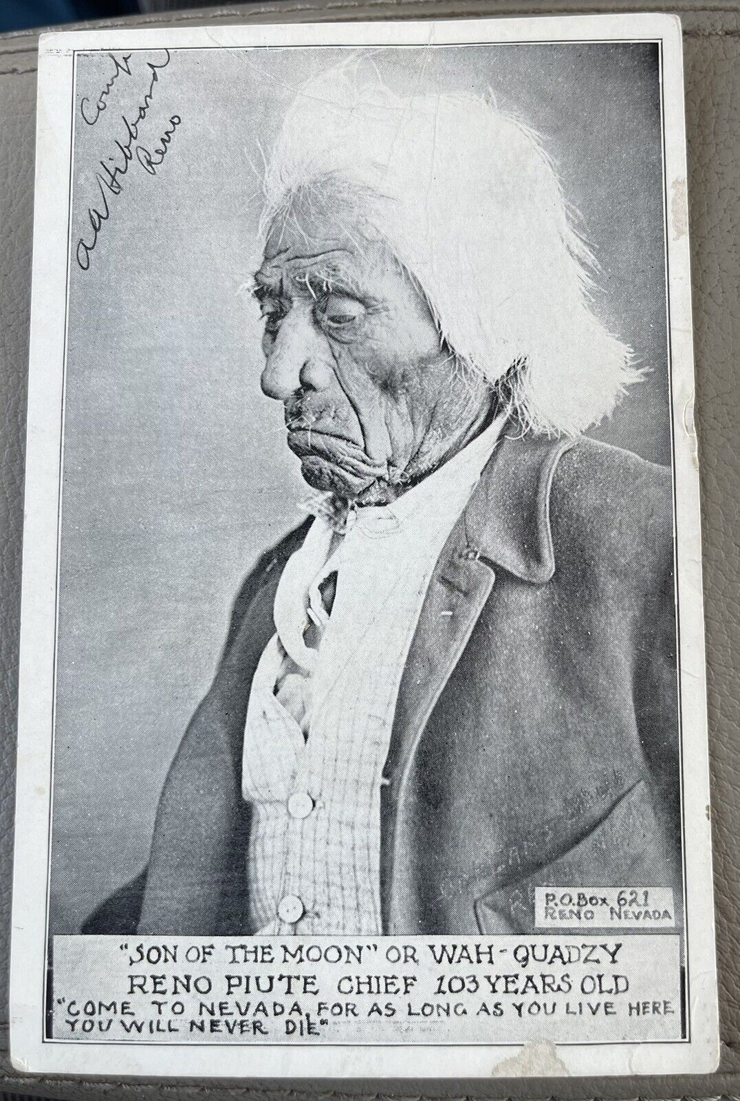 Son Of The Moon Or Wah-Quadzy, Reno Piute Chief, Vintage Souvenir Postcard