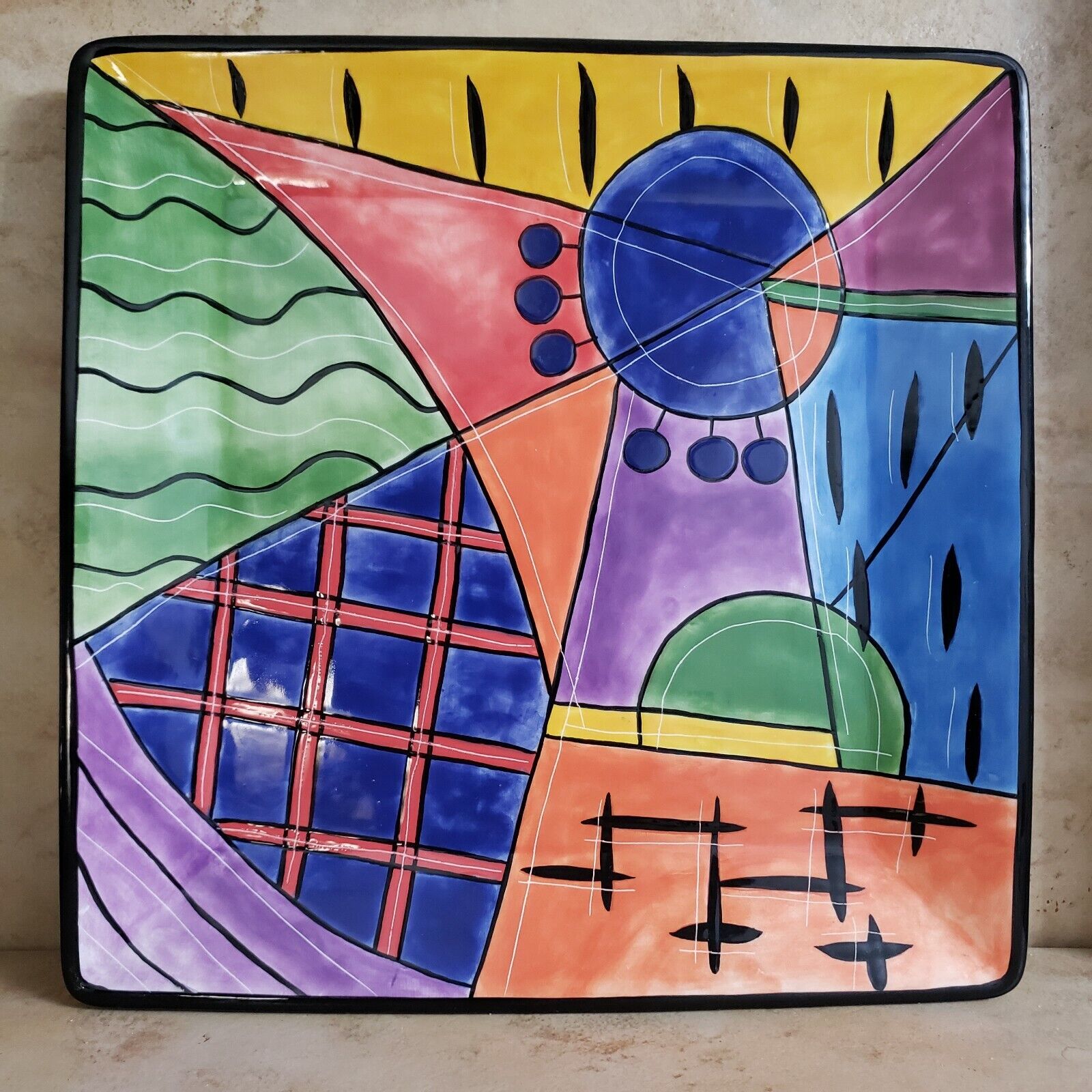 MUZEUM~CERAMIC PICASSO STYLE~SQUARE PLATE TRAY PLATTER~ CUBISM ABSTRACT
