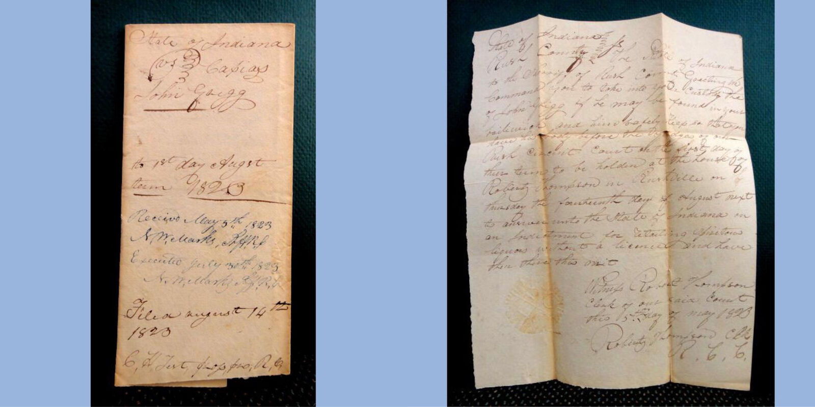 1823 antique JOHN GRIGG rush colorado ARREST WARRANT SELLING LIQUOR handwritten