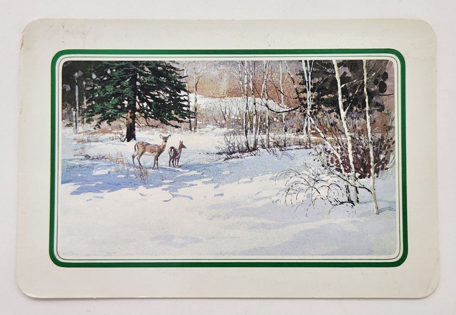 vintage postcard Best wishes for the holidays Deer in snow Hallmark Posted 1988
