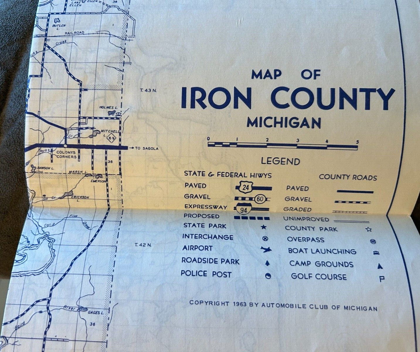 VINTAGE 1963 IRON COUNTY & MARQUETTE COUNTY MICHIGAN MAP