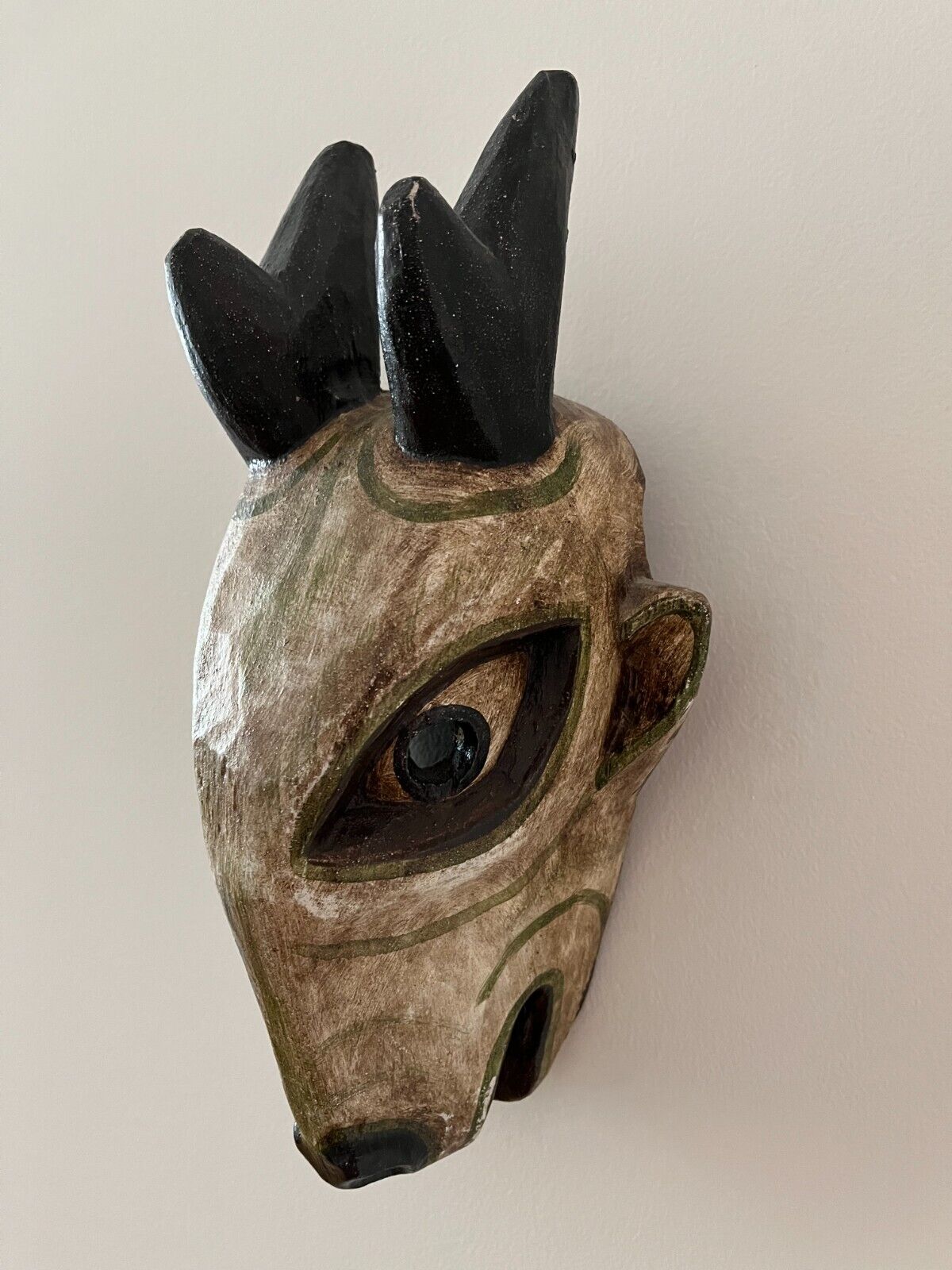 Quechua vintage authentic ceremonial wood mask goat indigenous tribal folk art