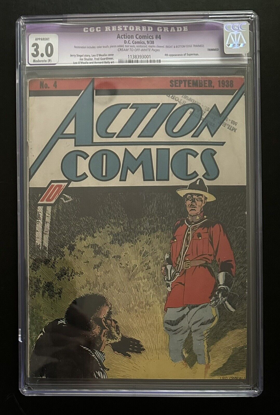 (1938) ACTION COMICS #4 CGC 3.0 Restored 4th App SUPERMAN Rare Golden Age