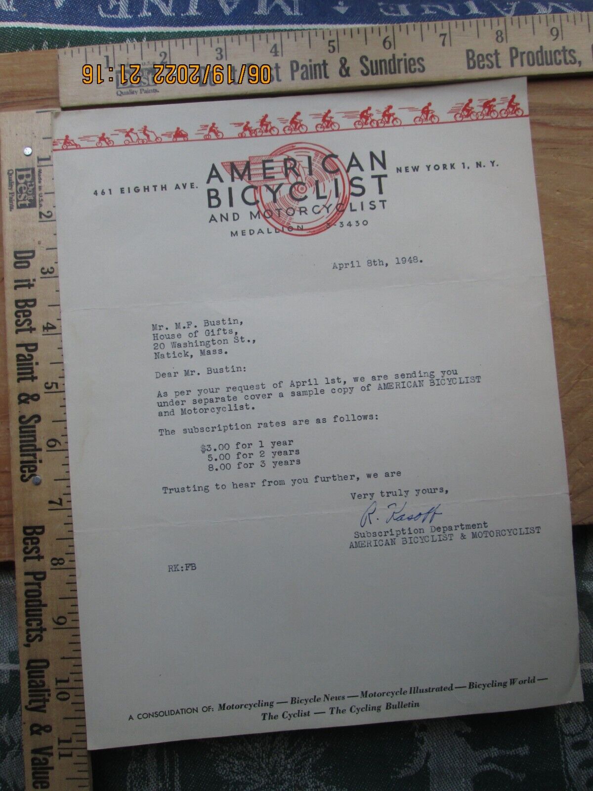 american bicyclist & motorcyclist letterhead 1948