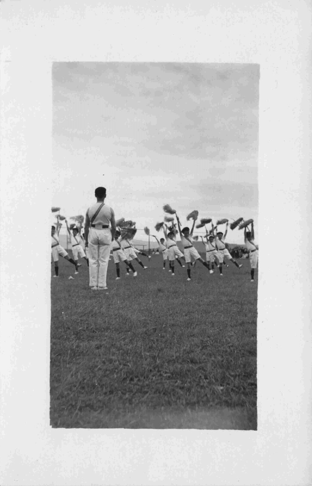 RPPC Cheerleaders with Pom Poms Practice with Coach Vintage Real Photo Postcard