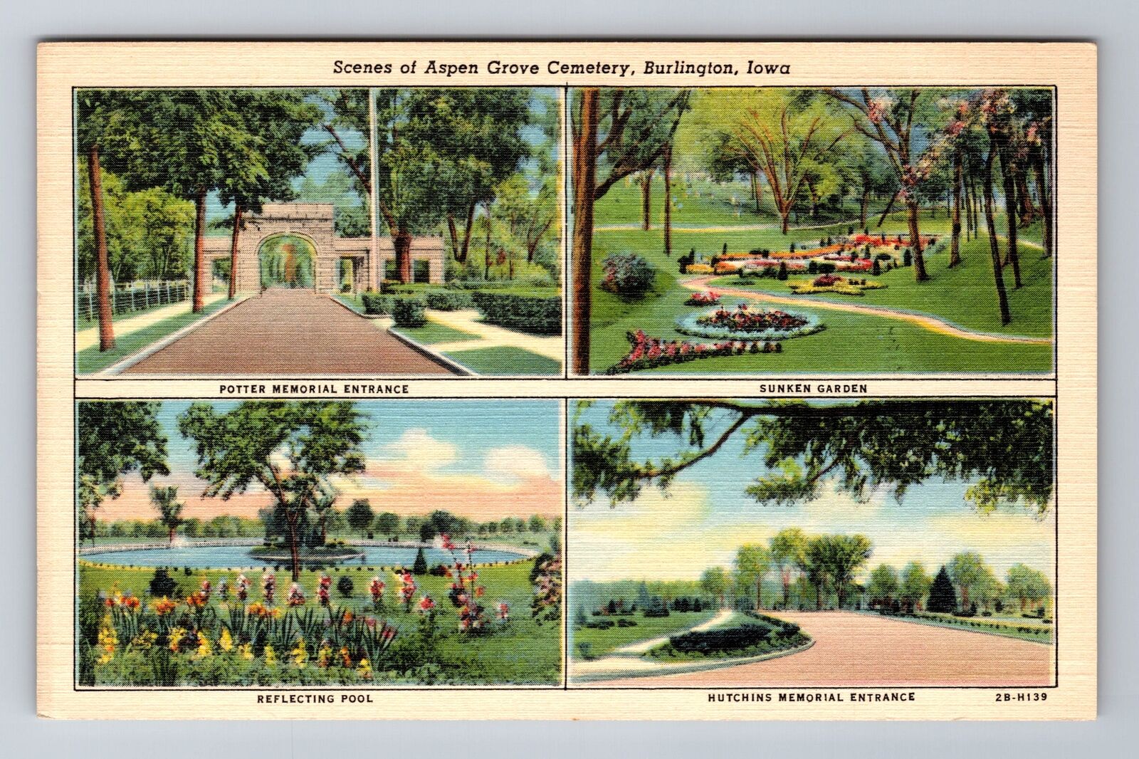 Burlington IA-Iowa, Scenes From Aspen Grove Cemetery, Antique Vintage Postcard