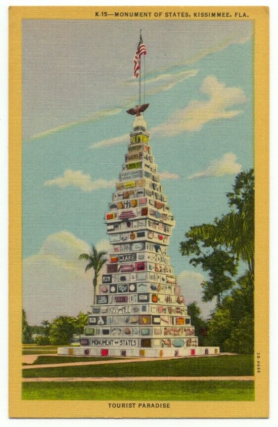  Kissimmee FL Monument Of States Monument Linen Postcard Florida