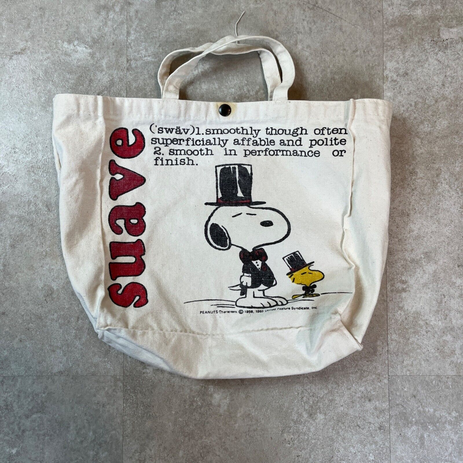 Vintage 60\'s Peanuts Snoopy Suave Canvas Tote Bag