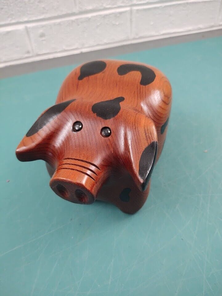 Cutest Wood Pig on eBay Wooden Figurine Black Spots 7\