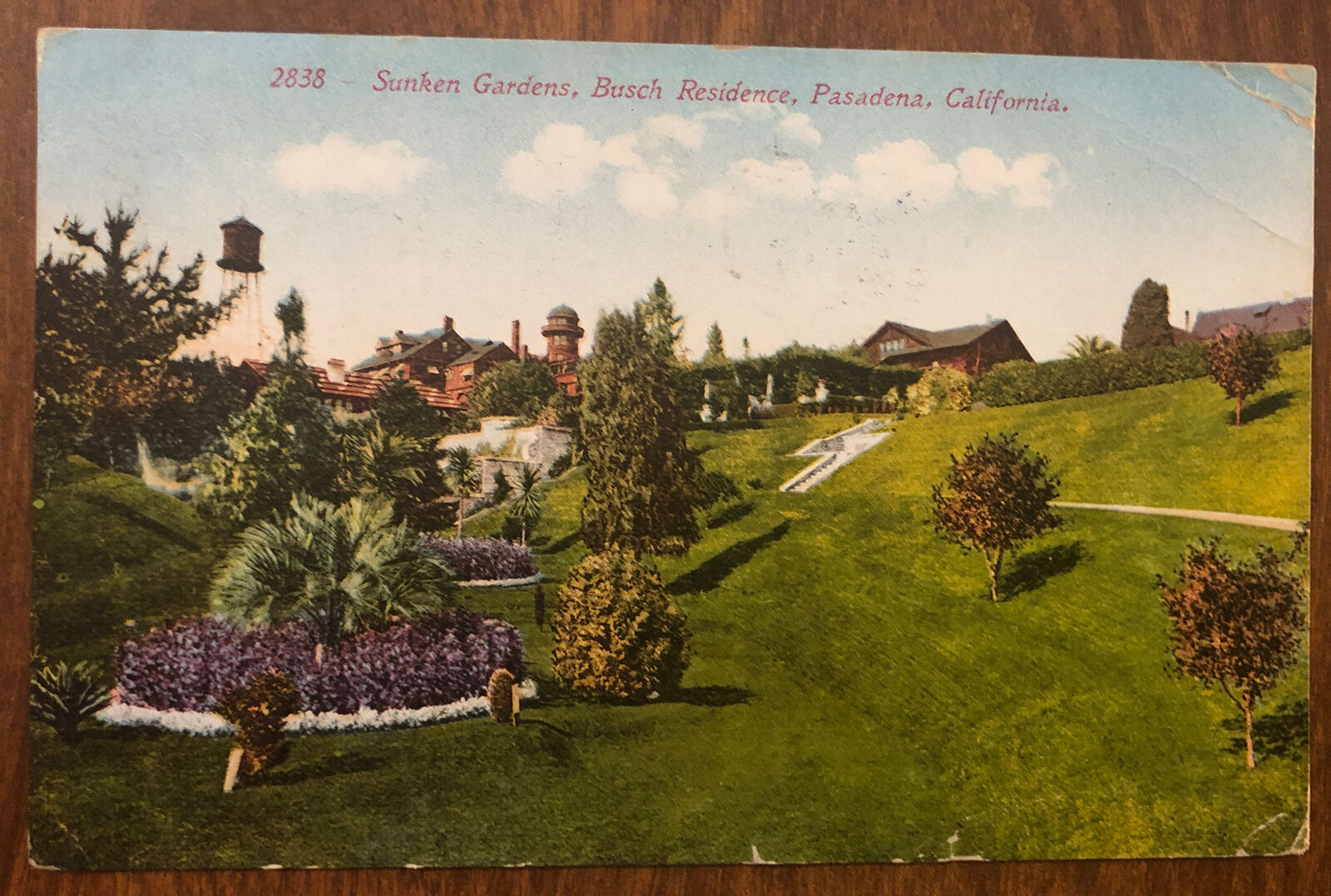 Antique Postcard 1915 Postmark, Sunken Gardens Busch Residence Pasadena, CA