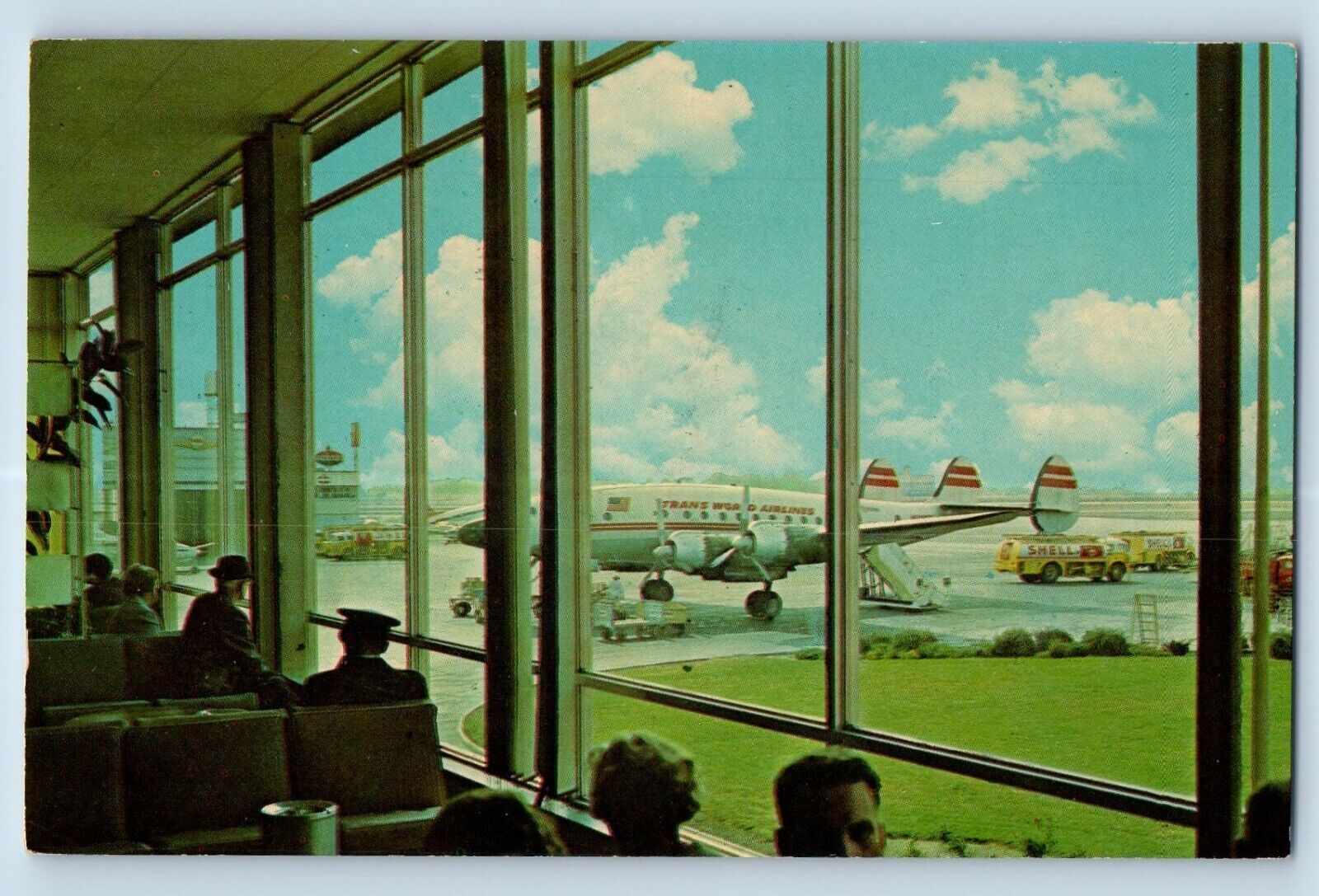 Indianapolis Indiana Postcard Weir Cook Airport Main Lounge Through Window c1960