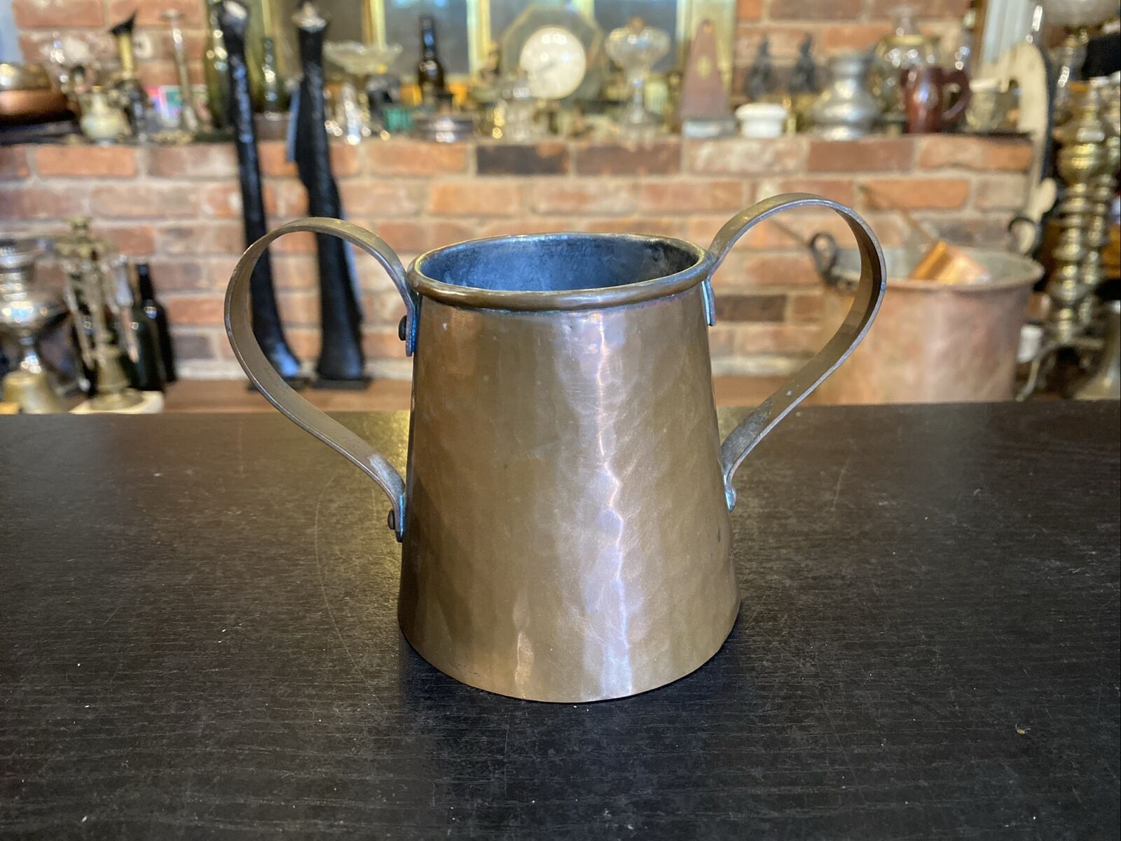 Antique Vintage Arts & Crafts Mission Hammered Copper Double Handle Loving Cup
