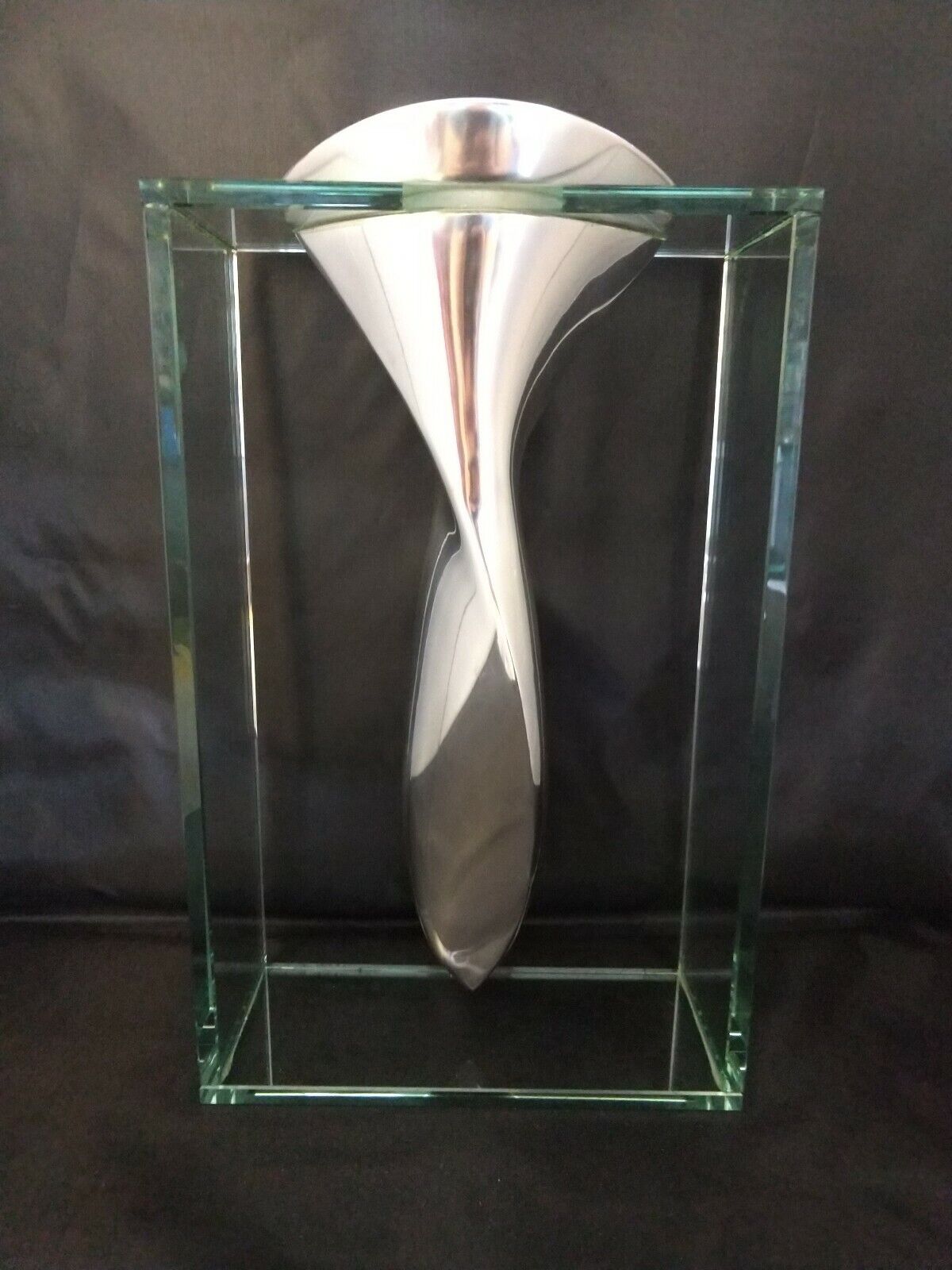 Lisa Mori For Inn Crystal - Glass And Aluminum Vase Modern Design RARE