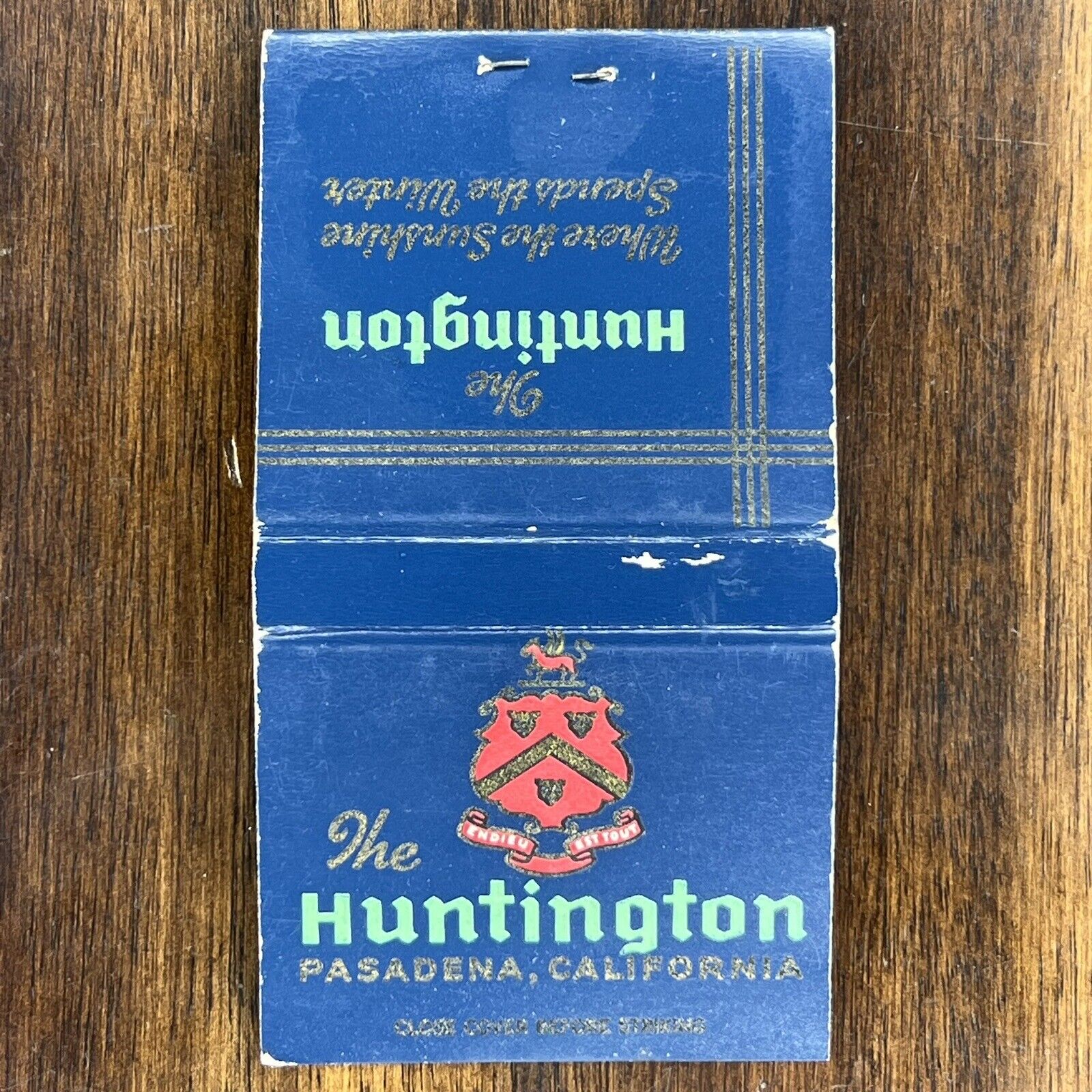 Rare Vintage Matchbook The Huntington Hotel Pasadena California Matches Unstruck