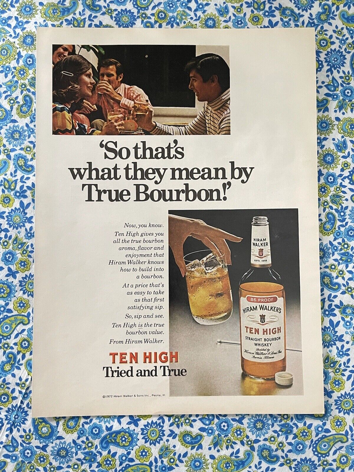 Vintage 1973 Ten High Bourbon Print Ad Tried And True Bourbon