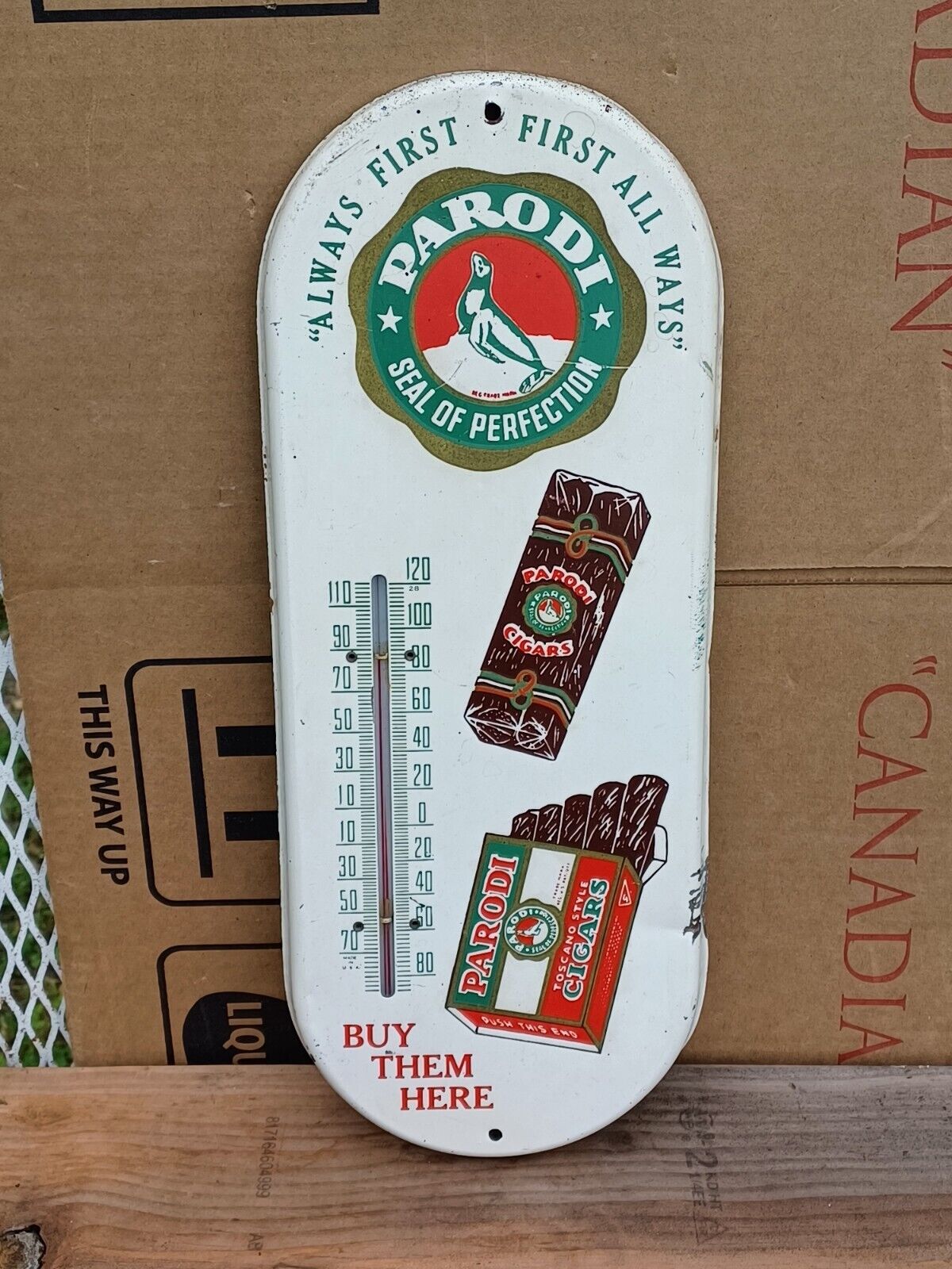 Parodi Cigars Painted Metal Thermometer