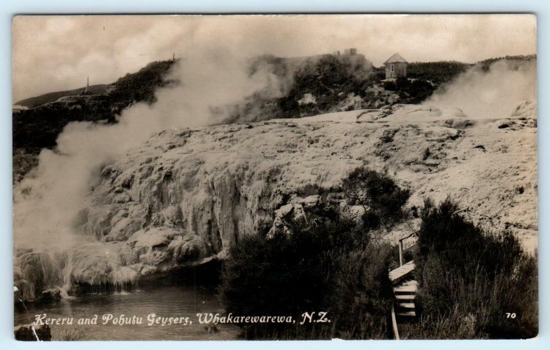 RPPC  WHAKAREWAREWA, New Zealand ~ KERERU & POHUTU GEYSERS   Postcard