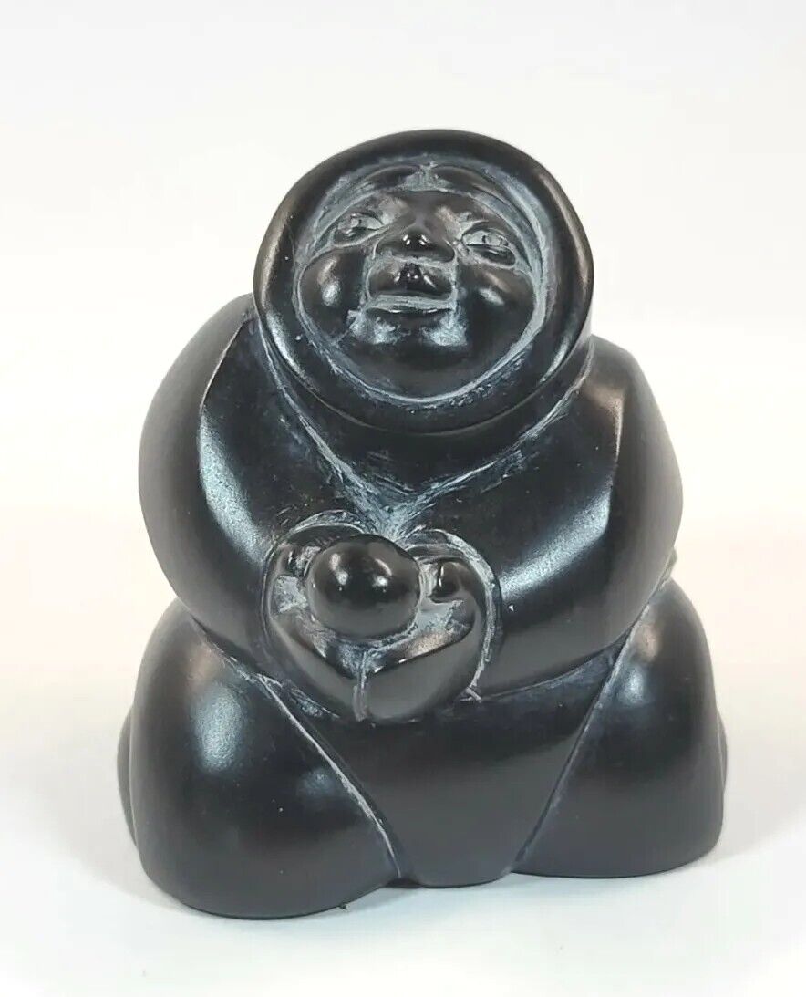 Boma Canada Carved Black Stone Resin Sitting Native Woman Small Figurine 