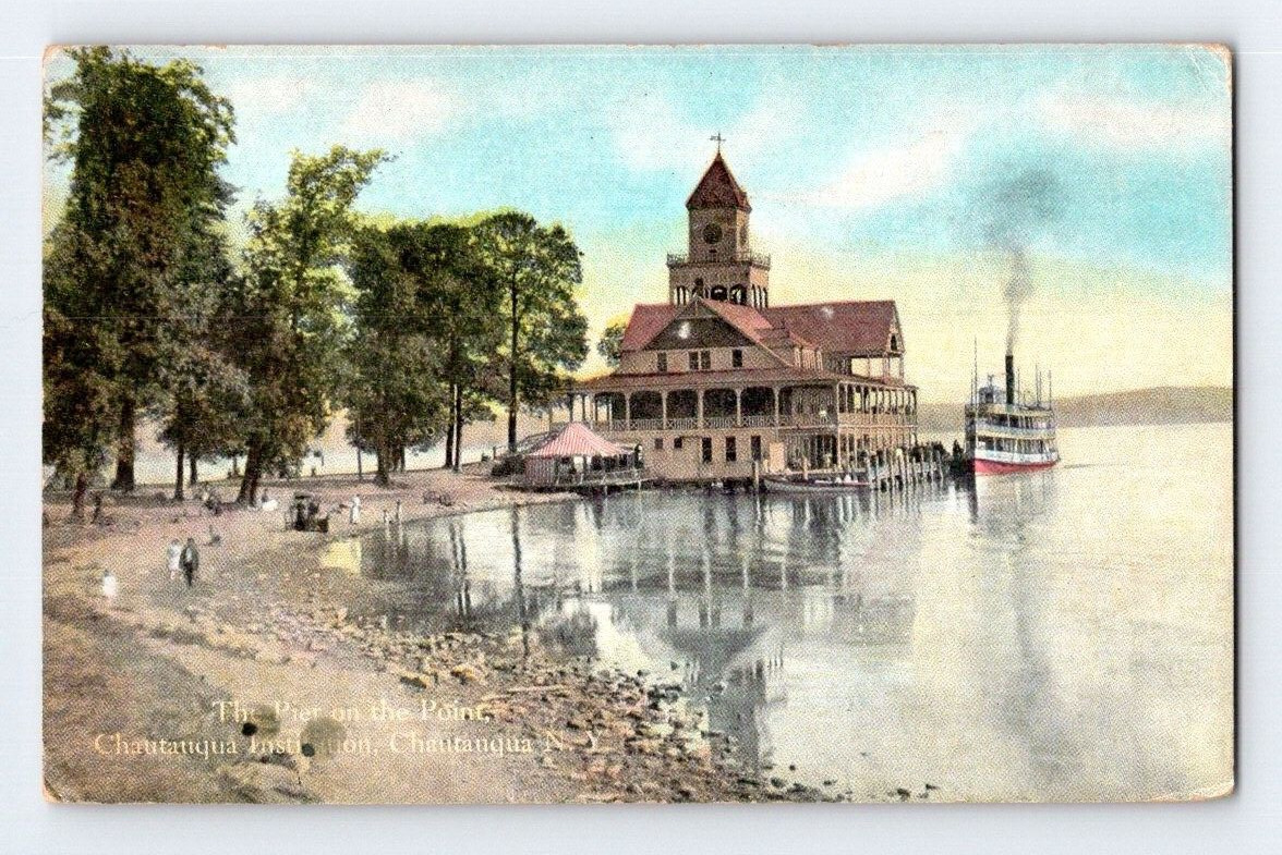 1910. THE PIER ON THE POINT. CHAUTAUQUA INSTITUTION, NY. POSTCARD dm4