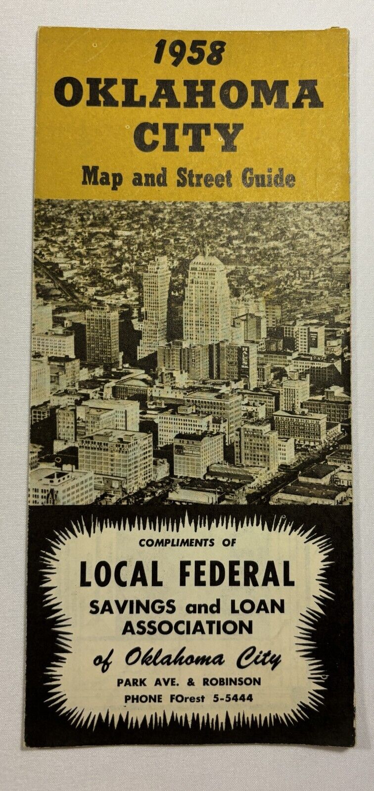 1958 CITY OF OKLAHOMA CITY, OK FOLDING PAPER MAP ~ LOCAL BANK ISSUE