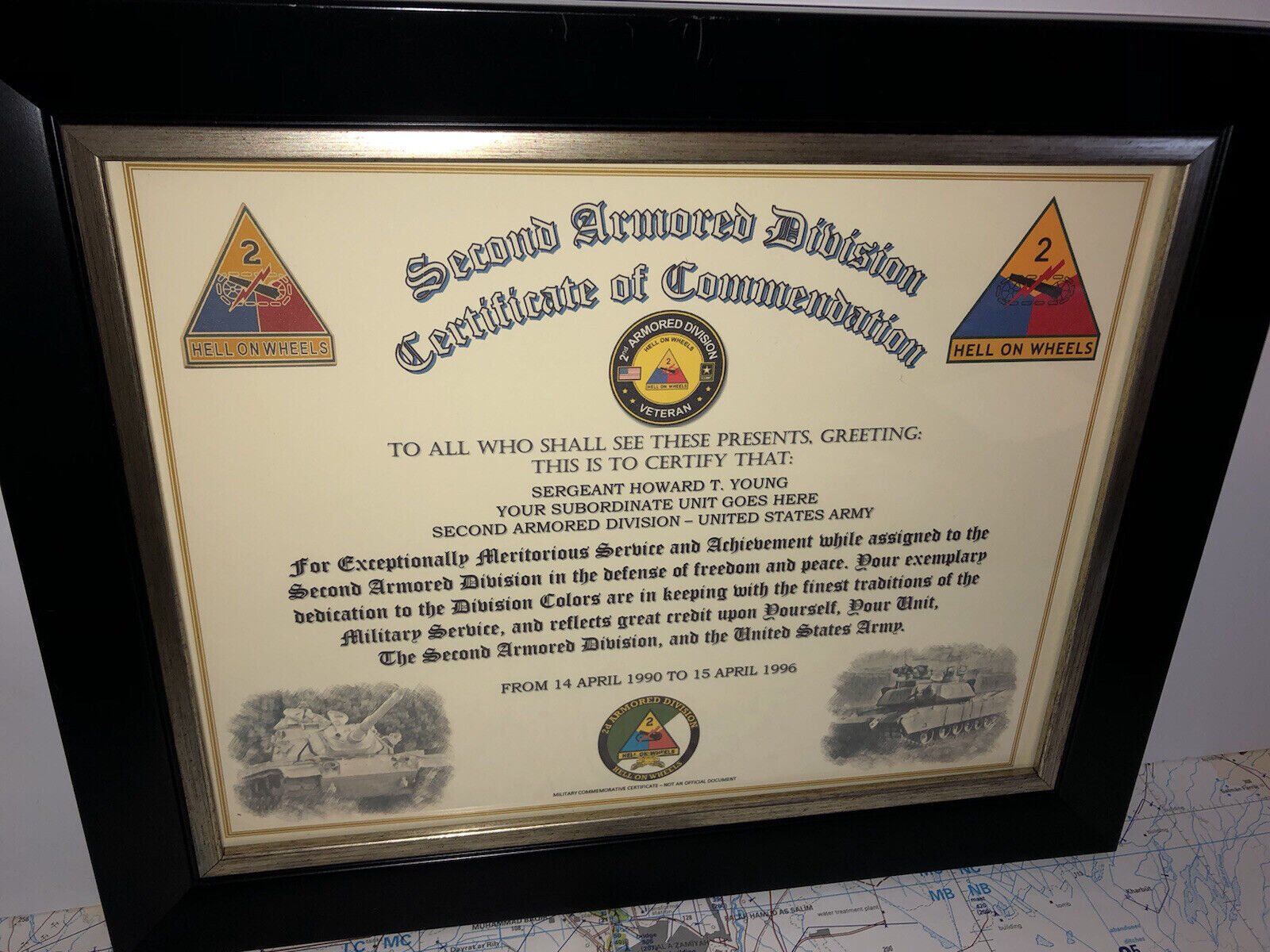 2ND ARMORED DIVISION / COMMEMORATIVE - CERTIFICATE OF COMMENDATION
